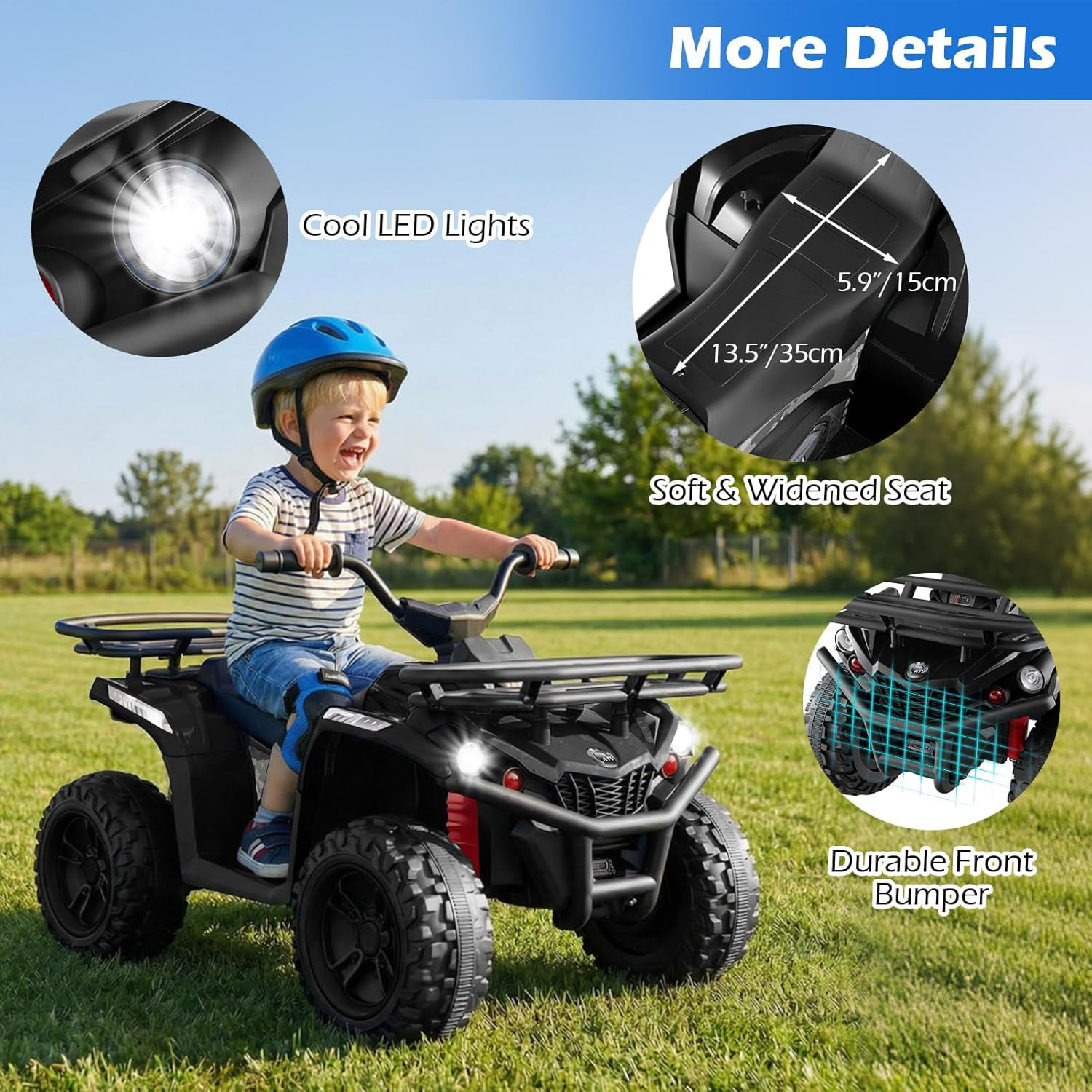12V Kids ATV Quad with 2 Speeds, Spring Suspension, LED Lights, Music & Story Pl