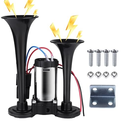Upgraded 12V 600DB Air Horn Dual Trumpets, Super Loud Truck Train Horns Kit with