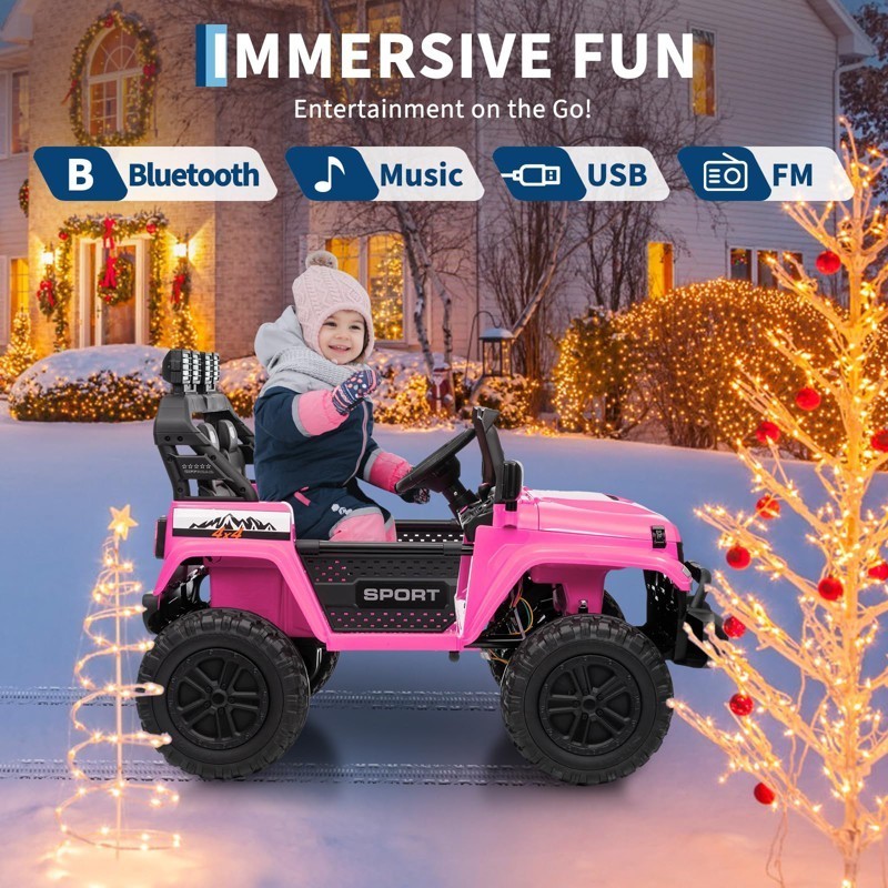 Garve 24V Electric Ride On Car for Kids, 4WD 20.5in 2-Seater – Pink