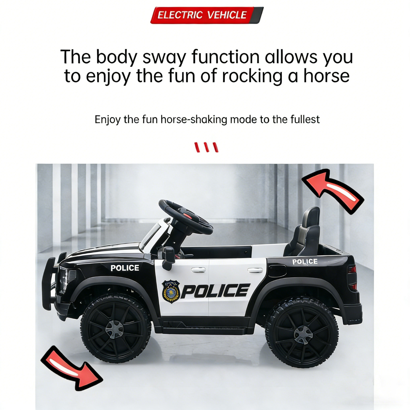 Kids Ride On Police Car 12V Dual Motors Remote Control Music Lights