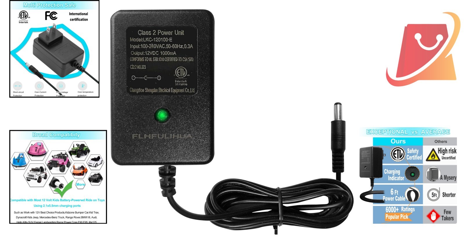 12V Battery Charger for Kids Ride On Toys Universal Safe Fast Charging