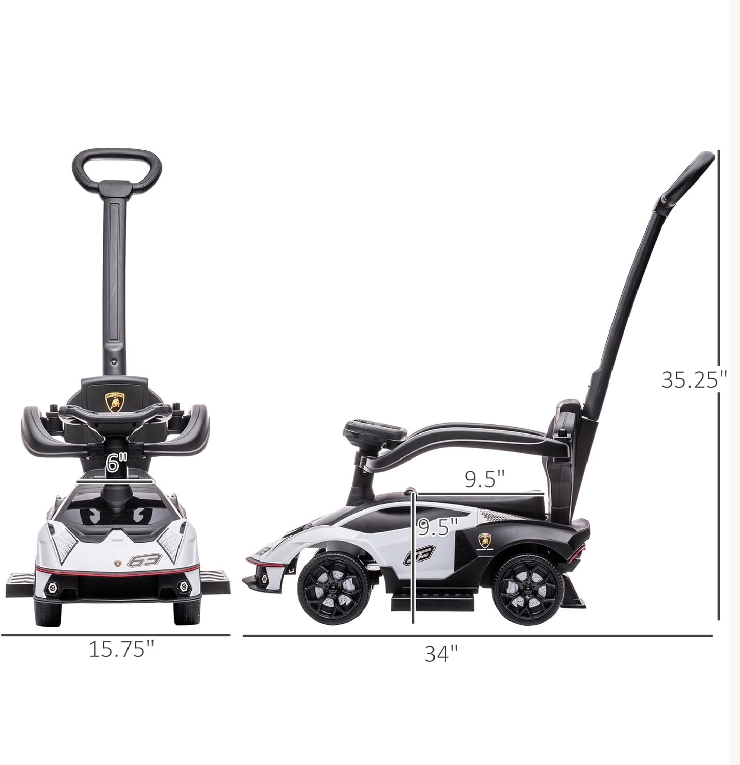 Aosom 2-in-1 Ride On Push Car for Toddlers 1-3, Licensed Lamborghini Stroller Sl