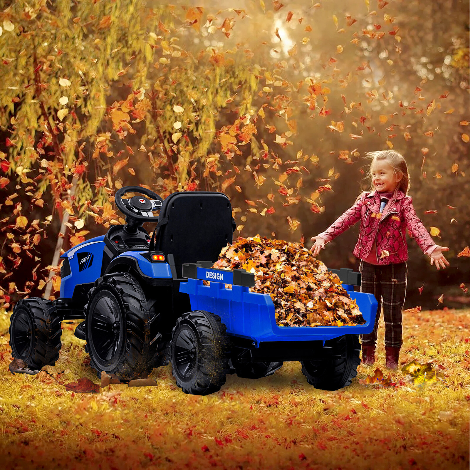 24V Electric Vehicles w/Trailer 3 in 1 Kids Ride On Tractor, Bulldozer & Excavat
