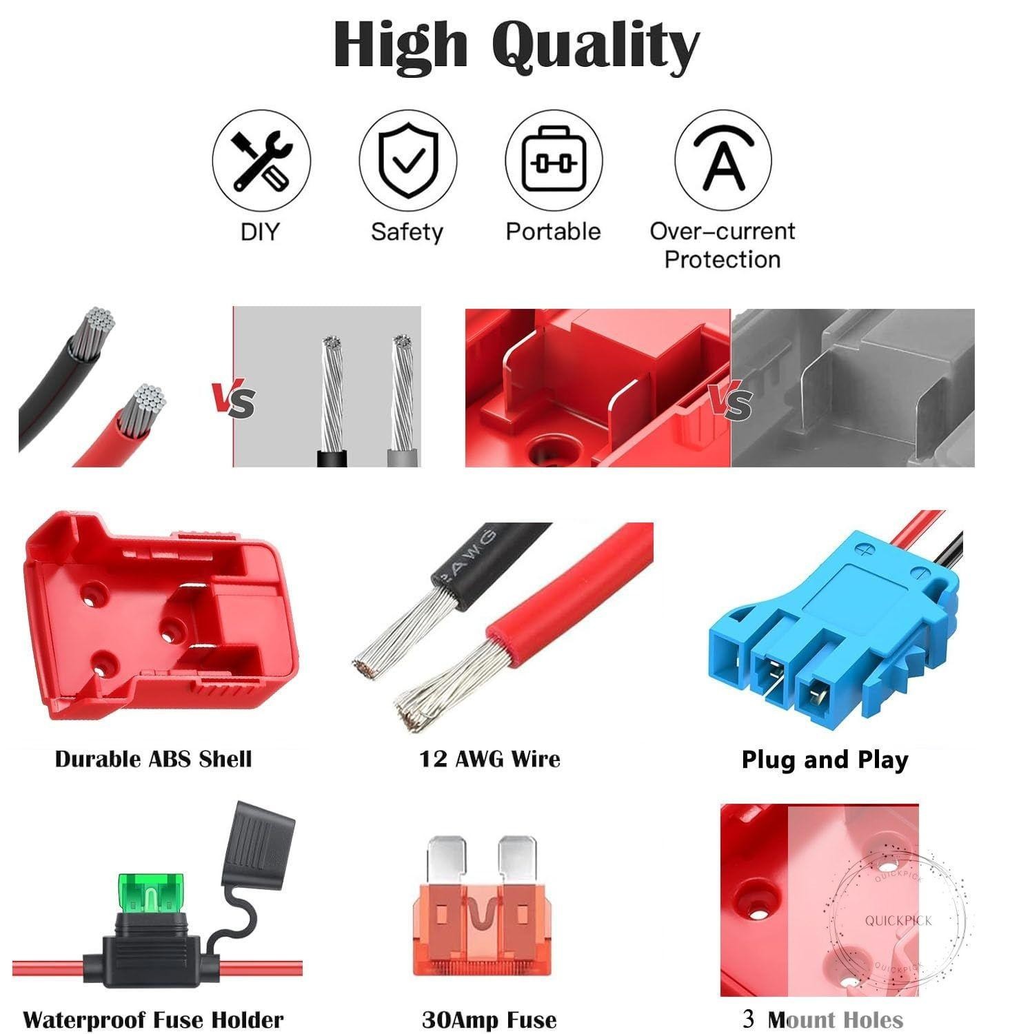 Adapter for Power Wheels Vehicles – for Milwaukee M18 18v Battery Adapter with