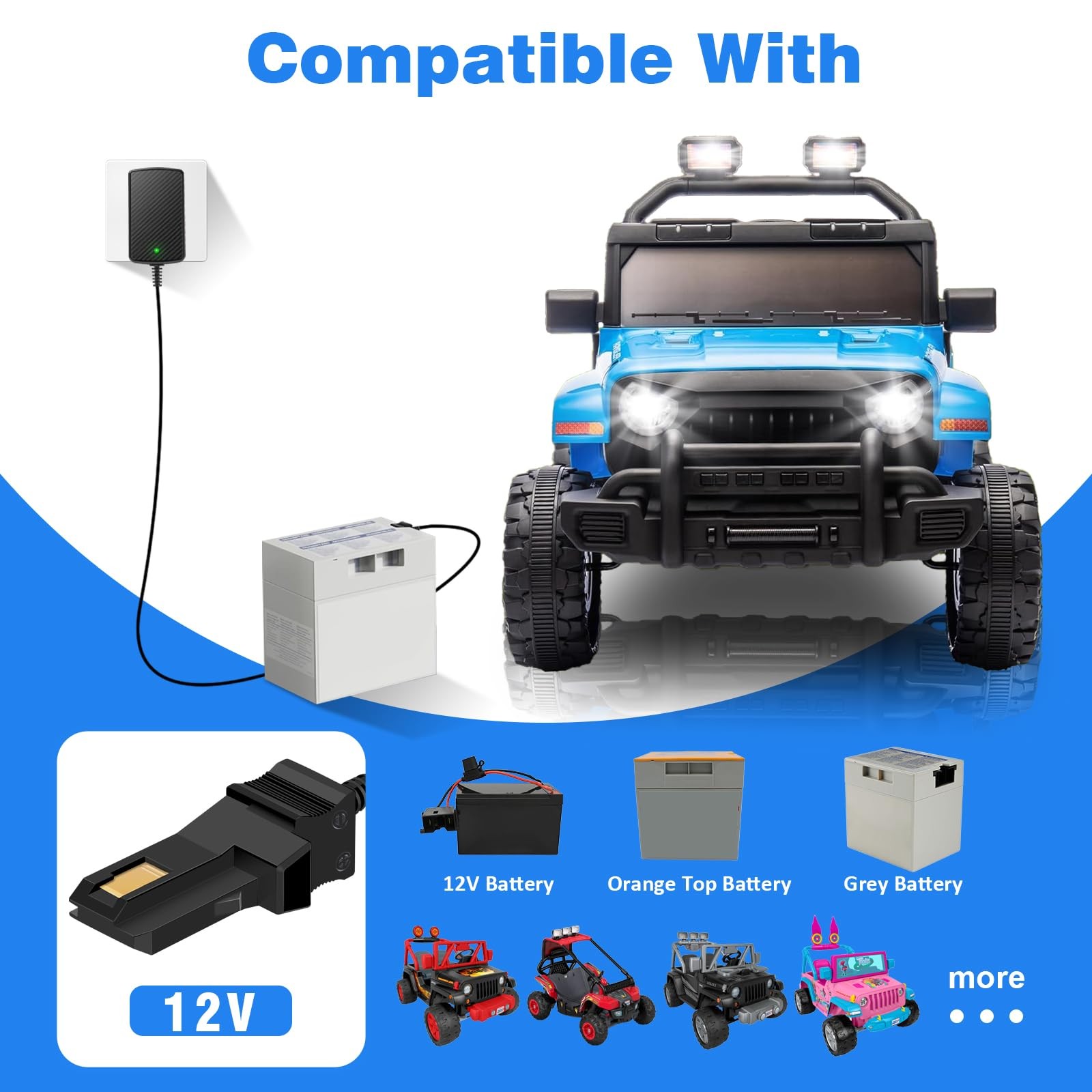 12V Battery Charger for Power Wheels Gray and Orange Top Black