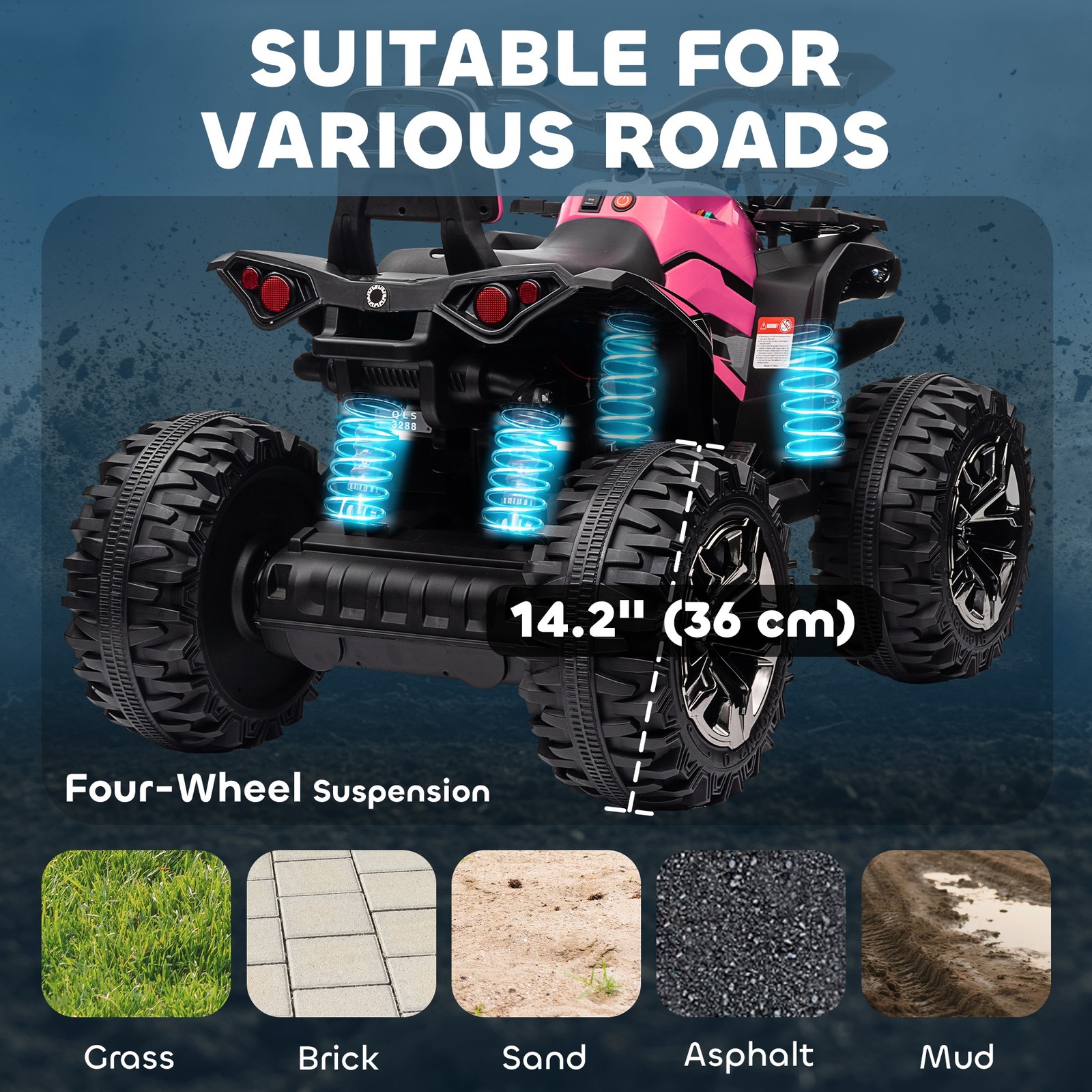 Aosom 12V Kids ATV Quad Car Toy with Music & Headlights, Pink
