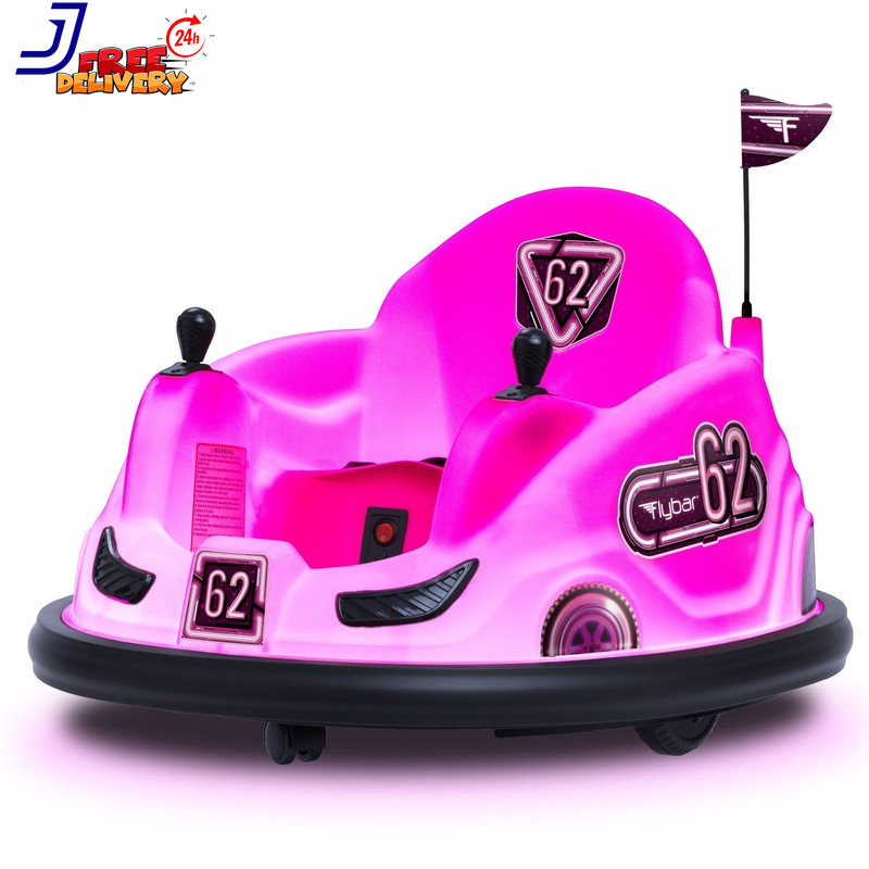 Pink Glow 6V Bumper Car Battery Powered Ride on for Children by Ages 1.5+ 66Lbs
