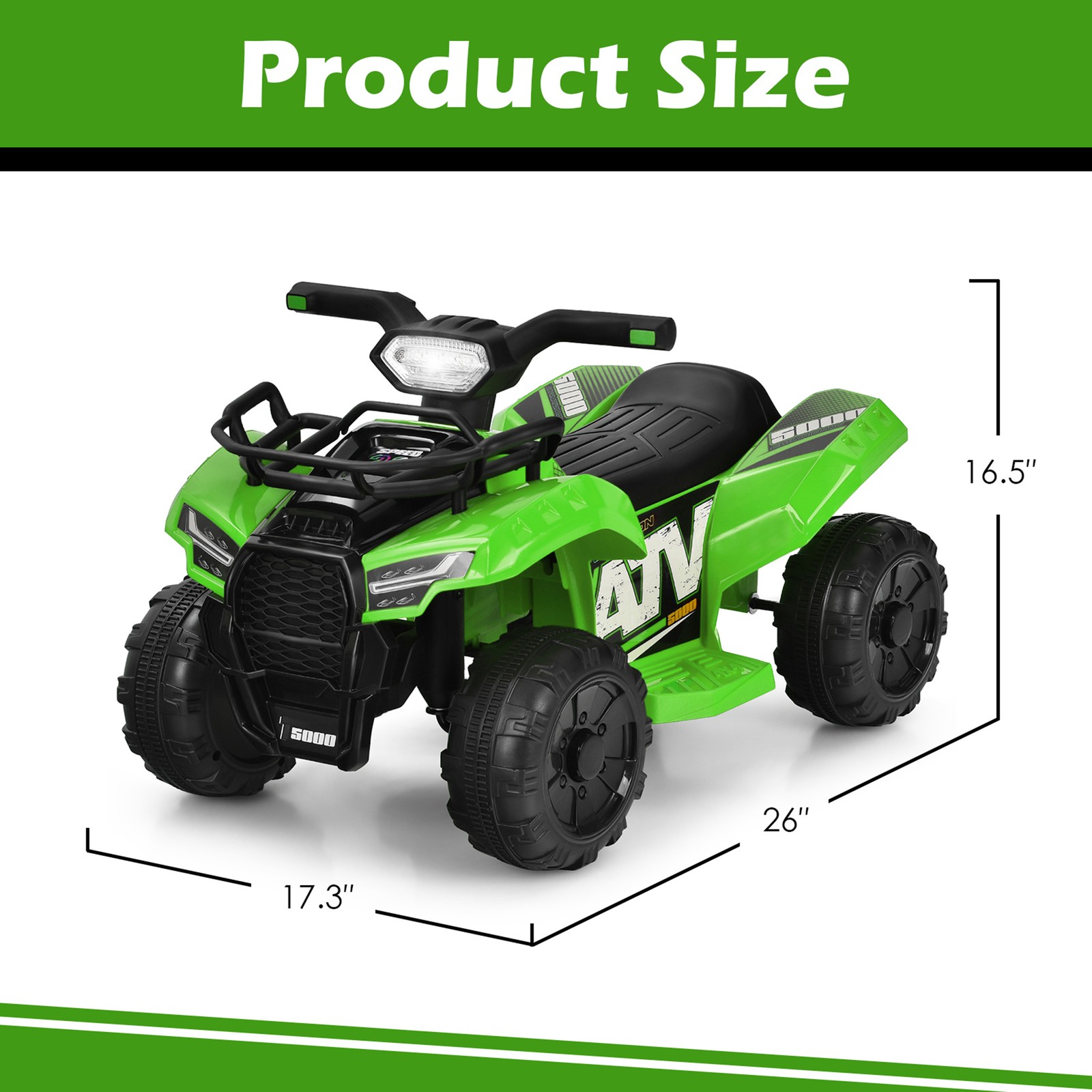 6V 4 Wheels ATV Quad Ride On Car Kids Ride-On Toy w/ Music Horn LED Light Green