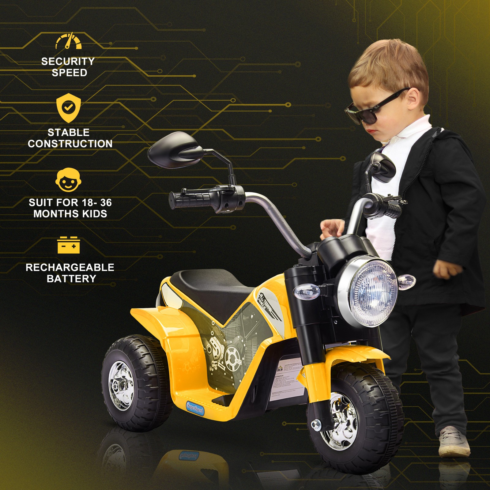 Kids 6V Electric Motorcycle Ride-On Toy Battery 18 – 36 Months Yellow