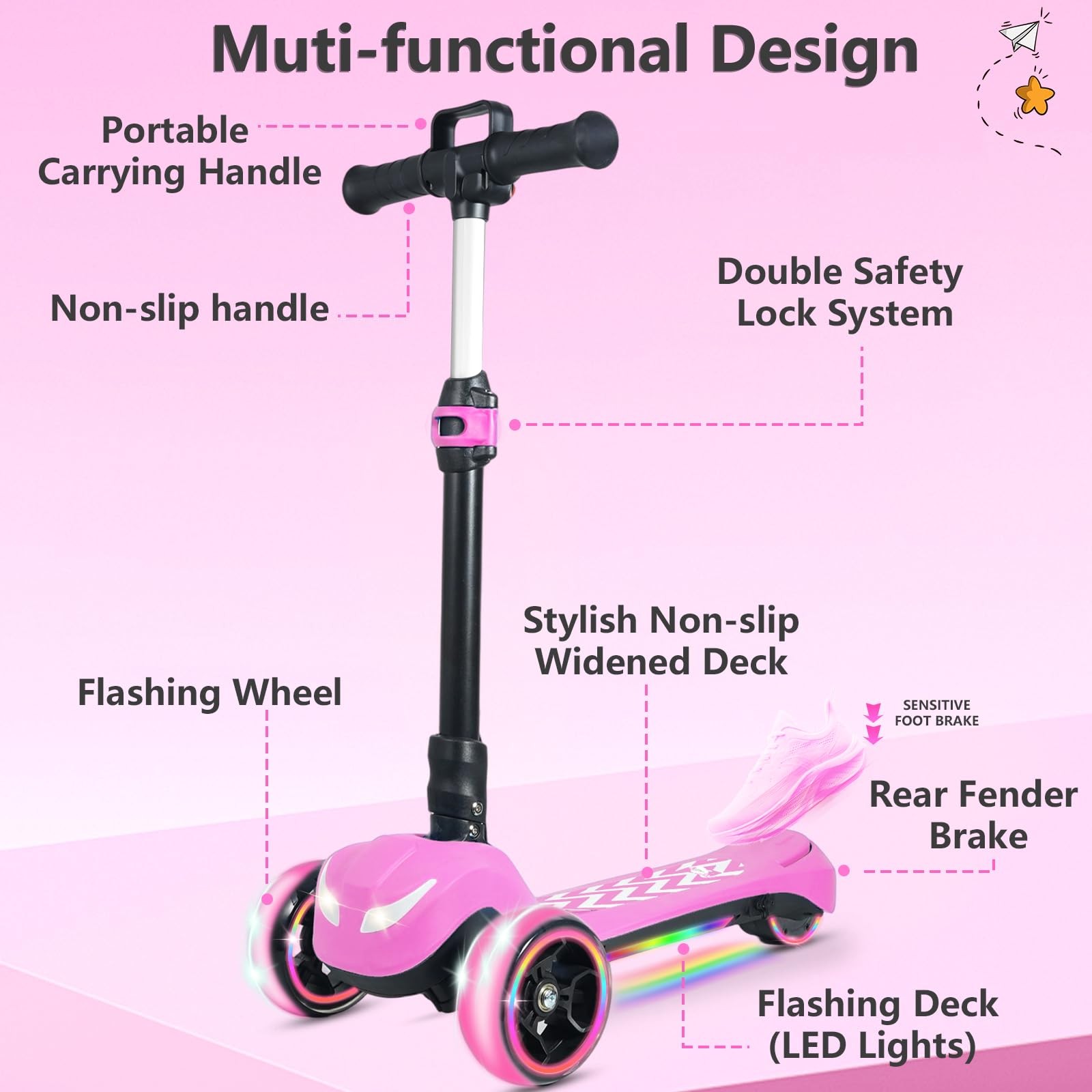 Electric Scooter for Kids Ages 3-12, Full Body Lights Up, Wide Deck, 3 Adjust…