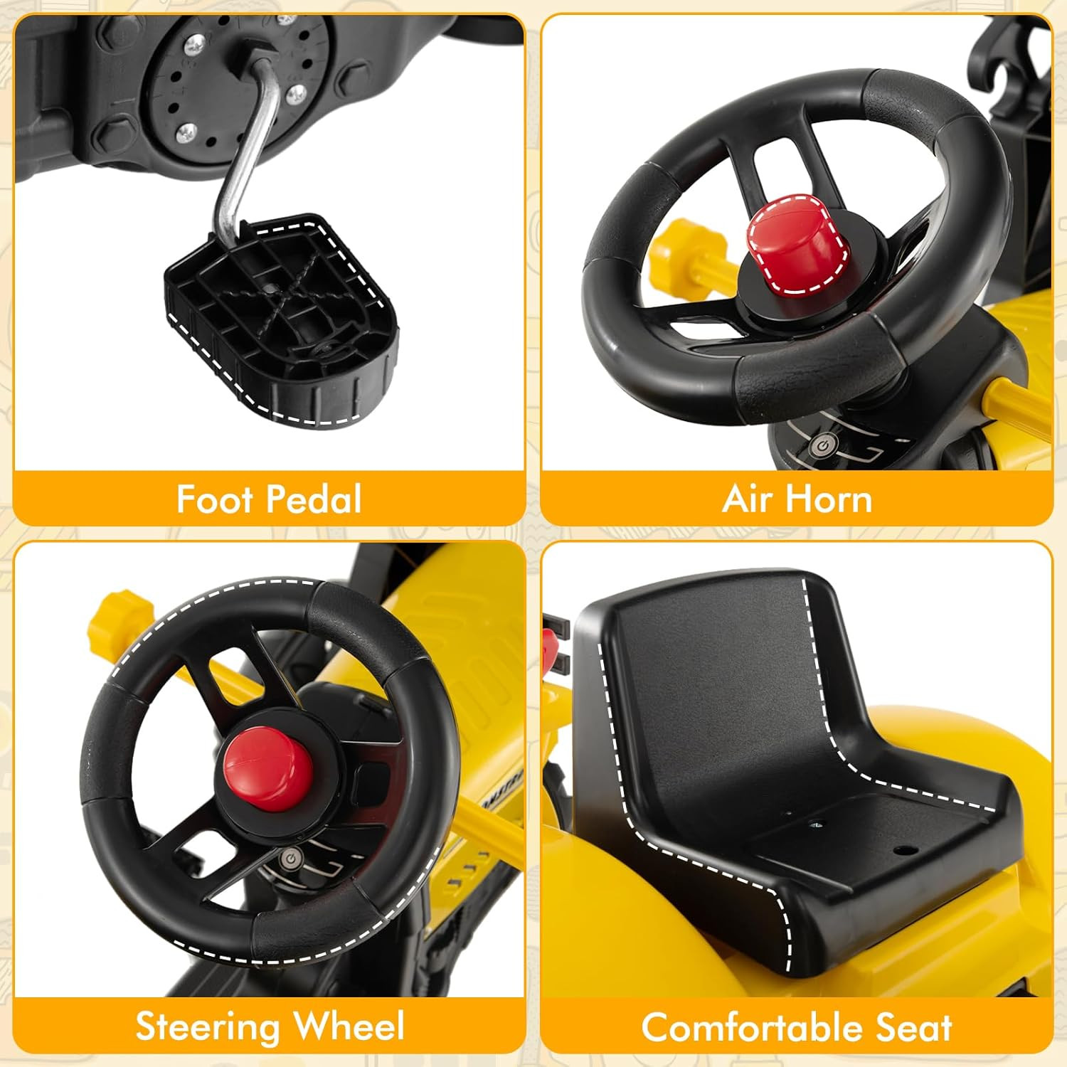 Kids Ride on Excavator, Pedal Digger Car Bulldozer with Manual Control Bucket, D
