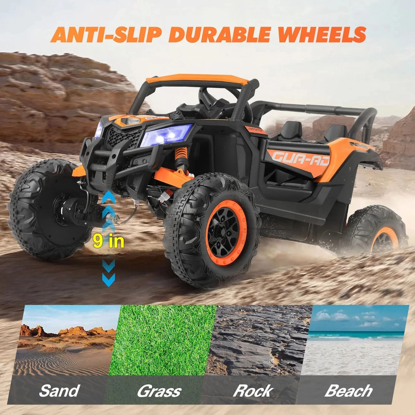 JOYLDIAS Orange 12V Ride on UTV Car Kids Electric Vehicle 3-Speeds,Music,Remote