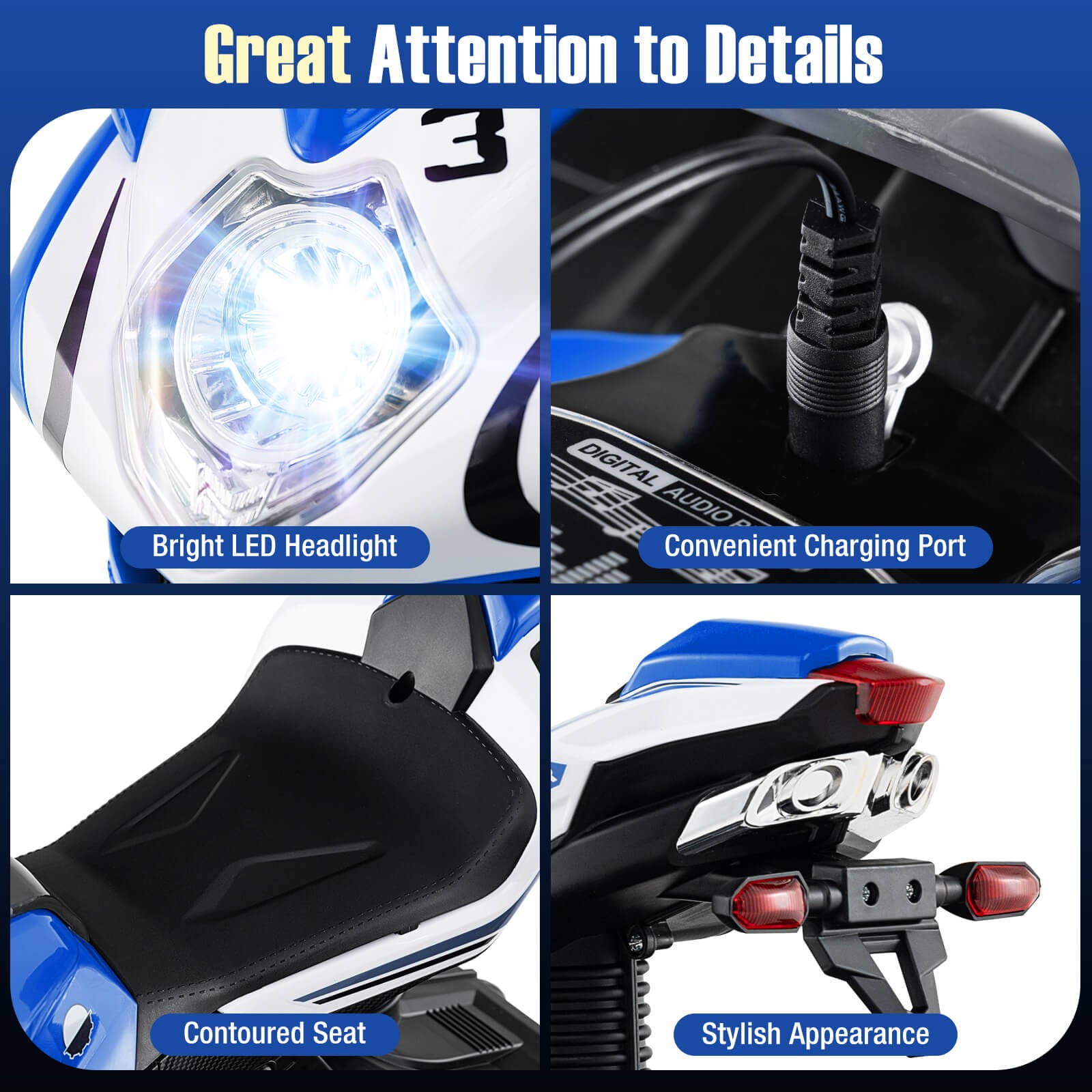 Kids Ride on Motorcycle 6V Battery Powered Mini Electric Motorbike w/ LED Lights