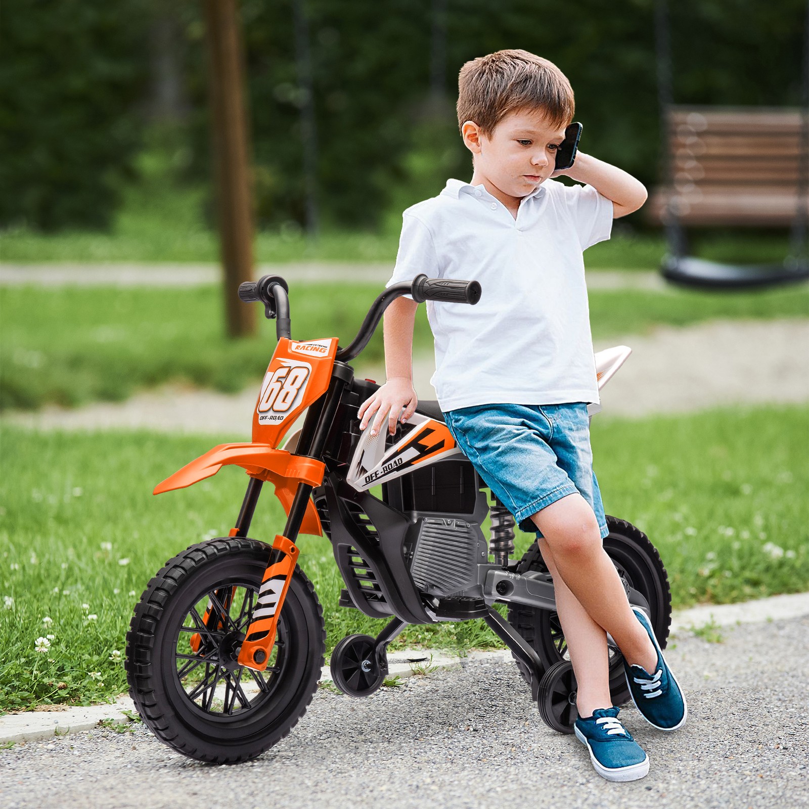 12V Kids Motorcycle W/ Twist Grip Throttle, Rear Suspension, Orange