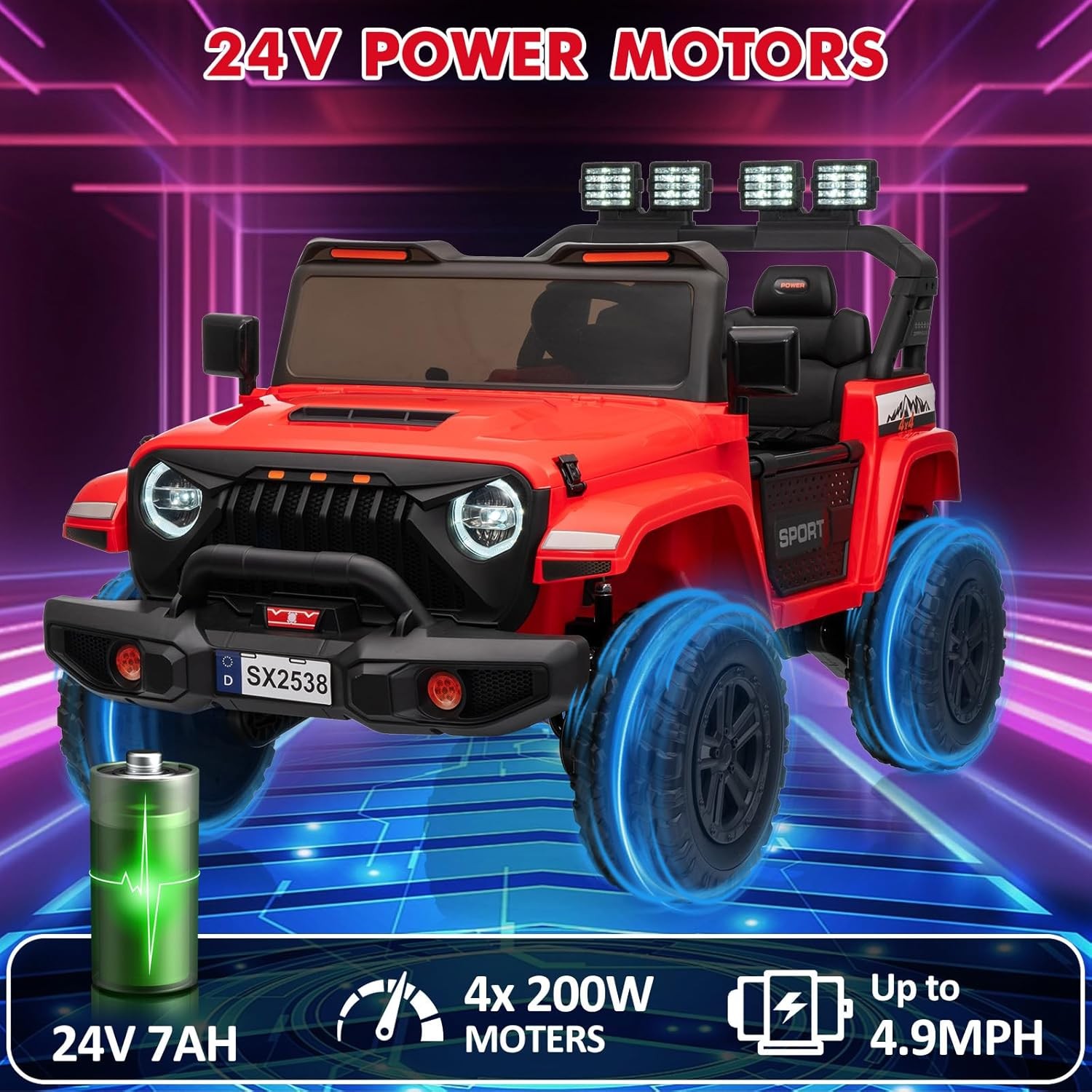 2 Seats 24V Ride On Car 4WD Electric Car Toys for Kids with Remote ＆ 7AH Battery