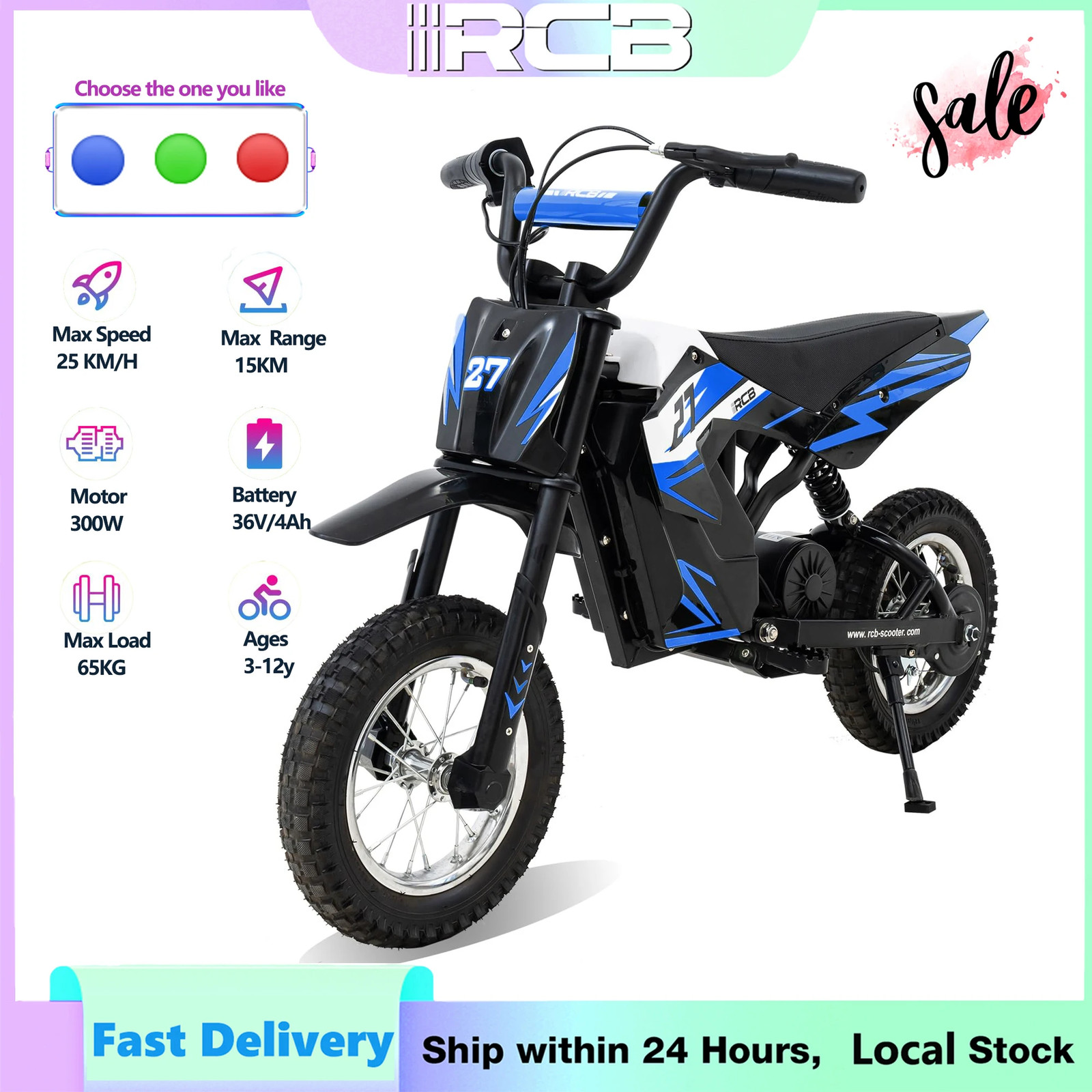 R9X Kids Electric Motorcycle, 25km/h, Range 15km, 36V RC