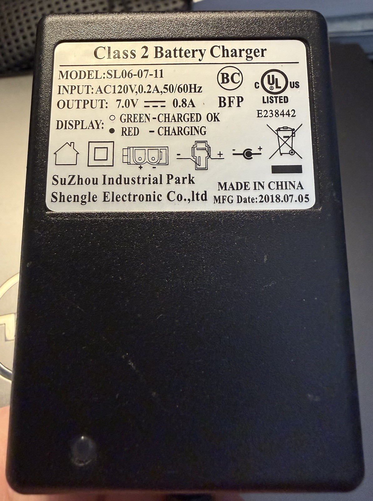 Kid Trax SL06-07-11 7.0V 0.8A Battery Charger