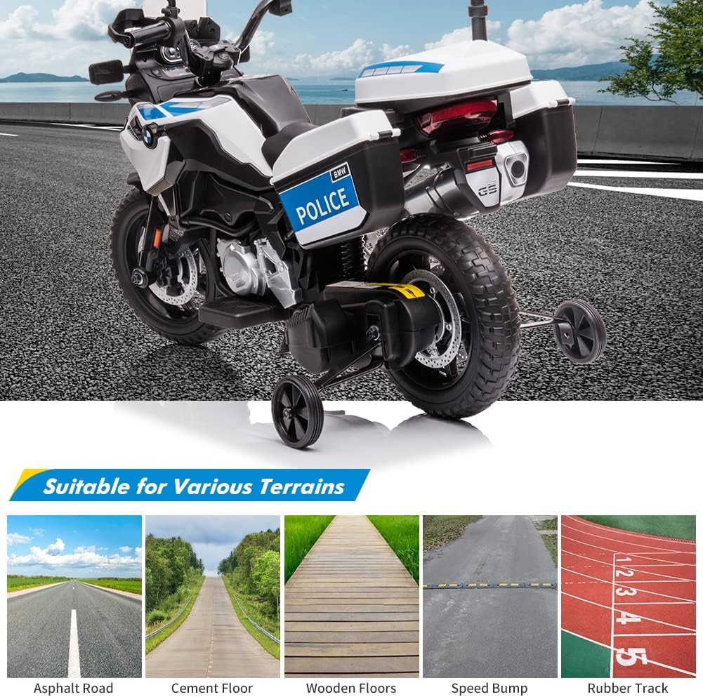 GARVEE 12V Electric BMW Licensed Police Motorcycle Toy for Kids 4-8 – LED Lights