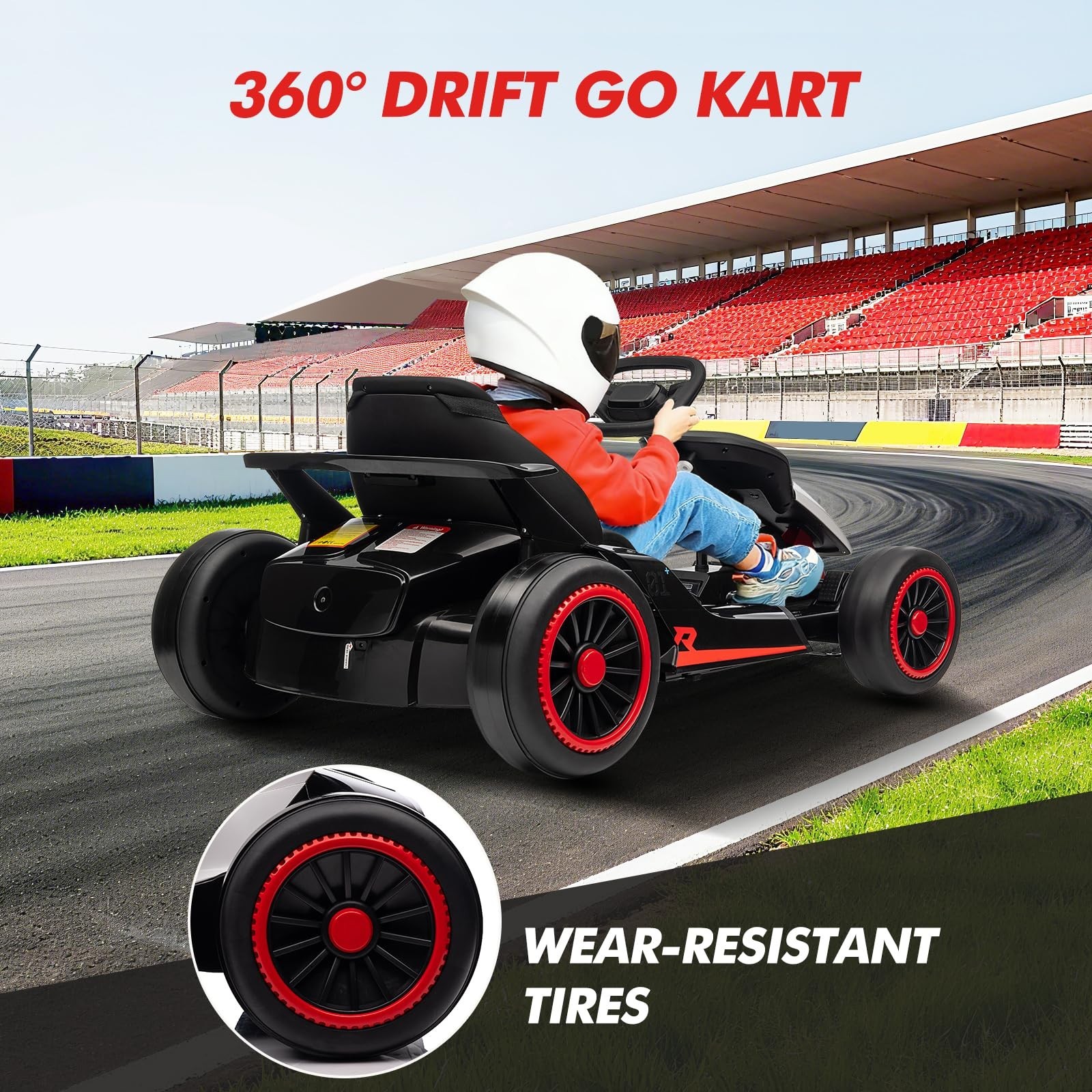 24V Kid Go Kart Electric Drift 200W Dual Motor 360° Drifting 5-Point Safety Belt