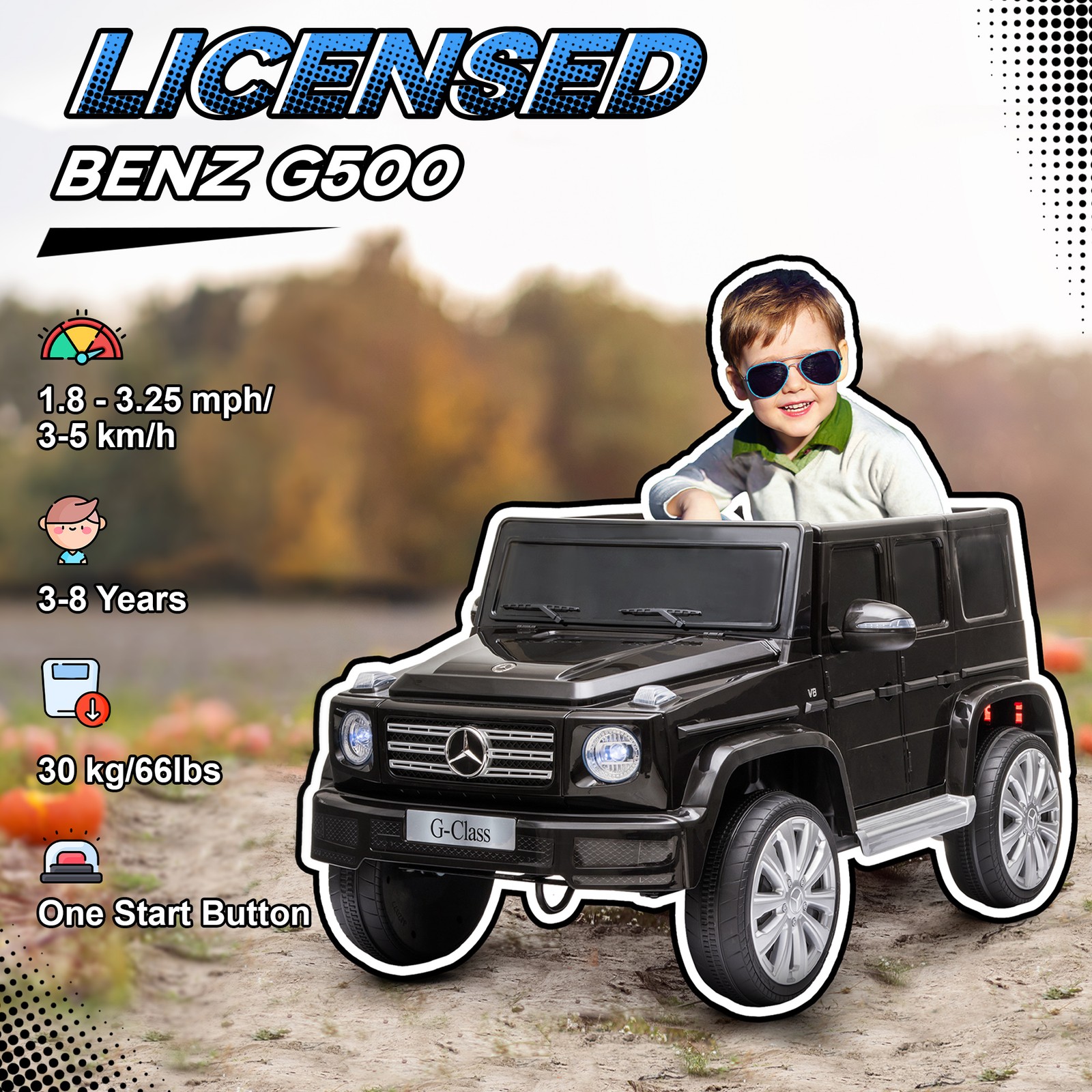 Mercedes Benz G500 Outdoor Electric Kids Car w/ Bright Headlights & Suspension