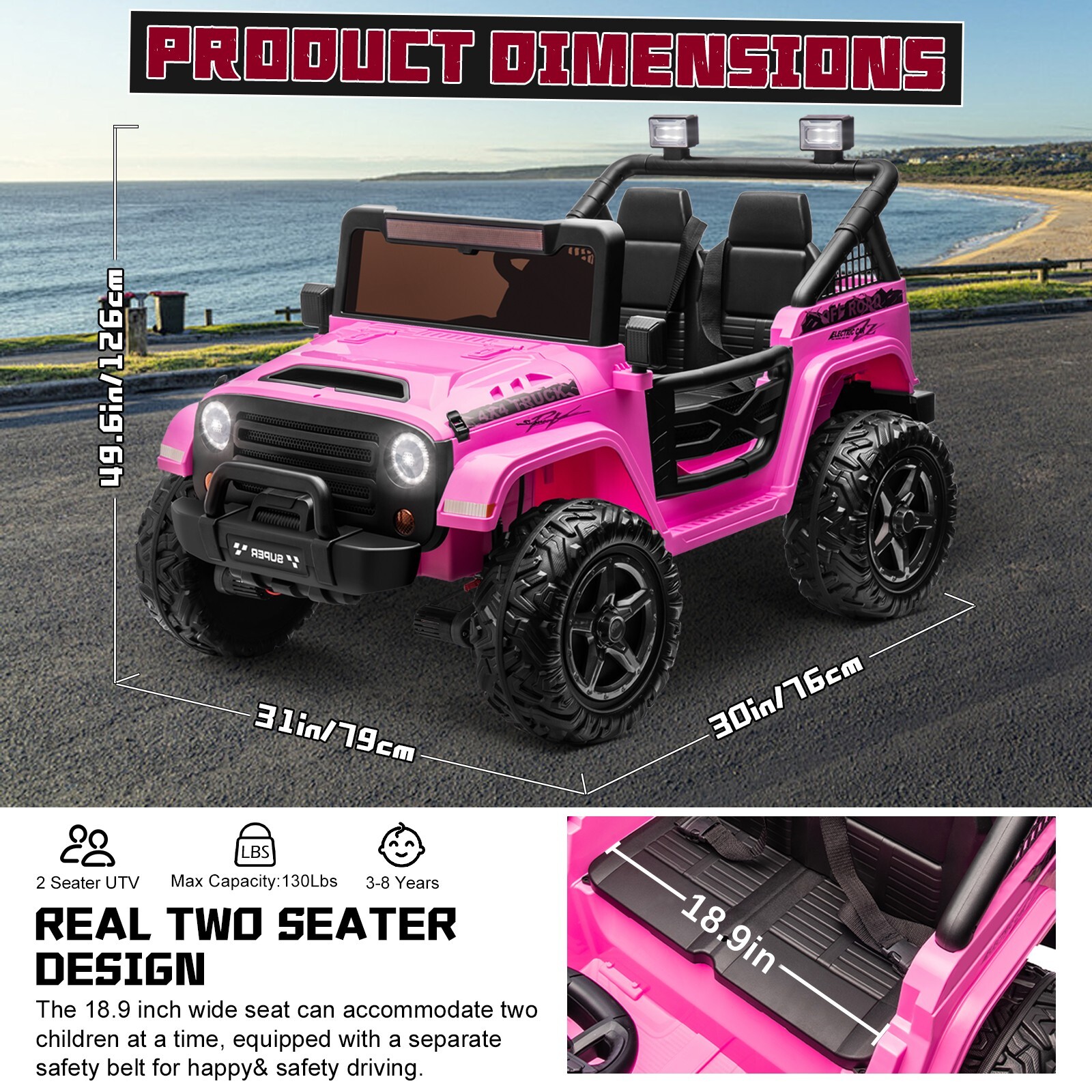ZEOPHOL Kid Electric Ride On Truck Car 24V 9AH Battery Power Car 4WD/2WD Purple