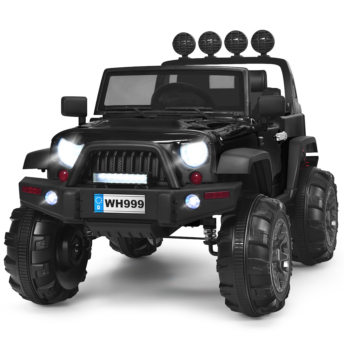 12V Kids Ride On Truck RC Car Spring Suspension w/ Light & Music Trunk Black