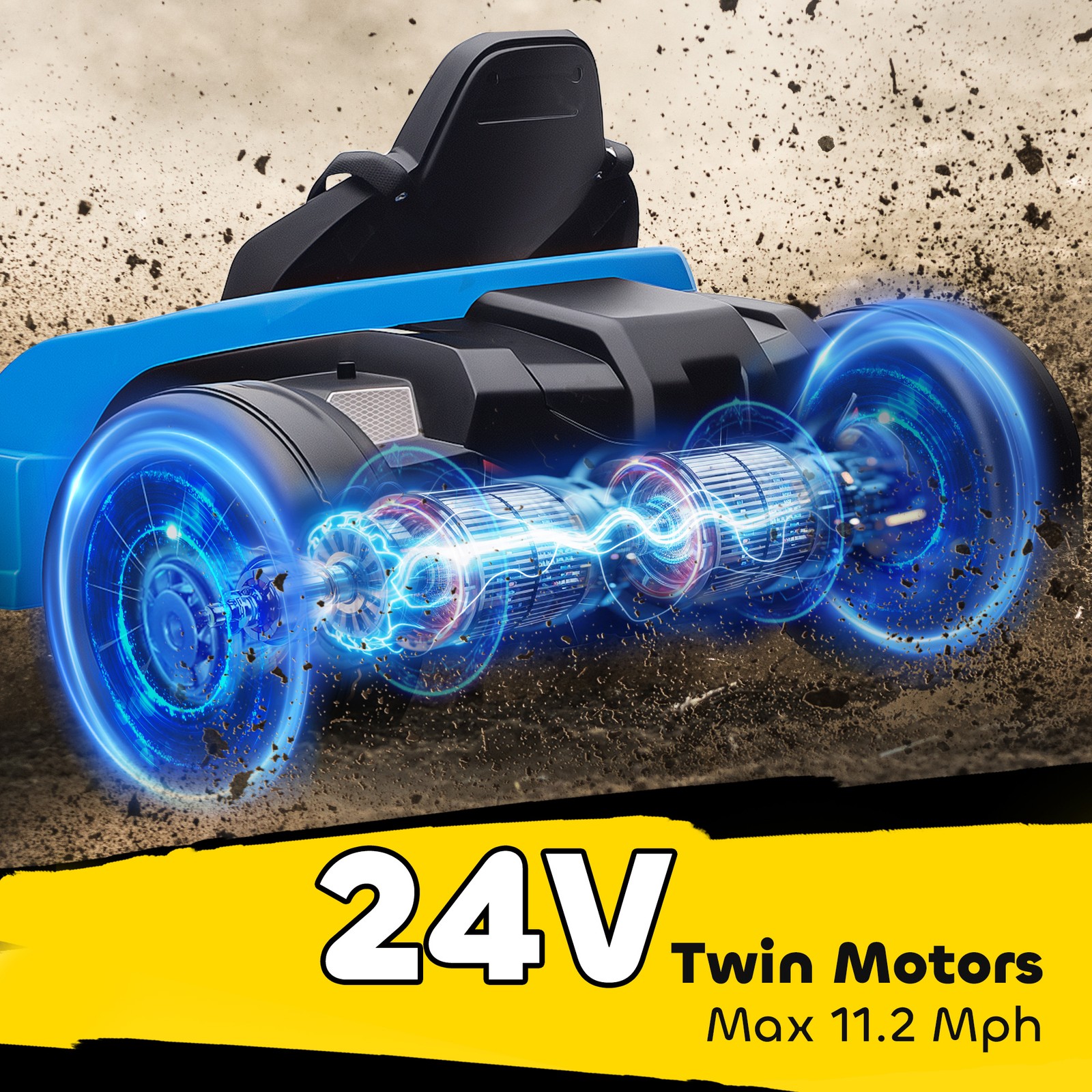 24V Electric Go Kart, Kids Drift Kart with Dual 150W Motors, Blue