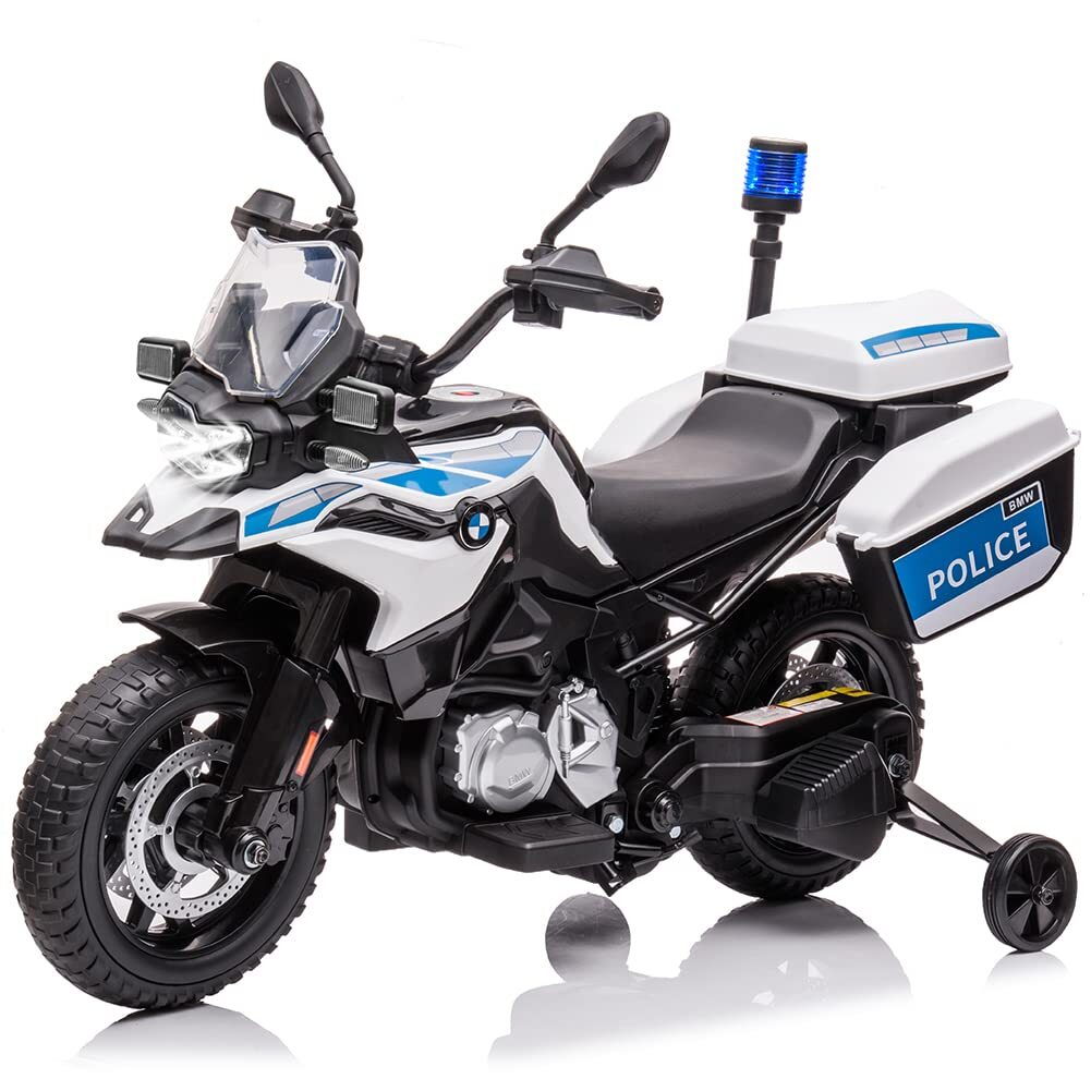 Kids Motorcycle Ride On Police Motorcycle 12V Battery Powered w/ Training Wheels