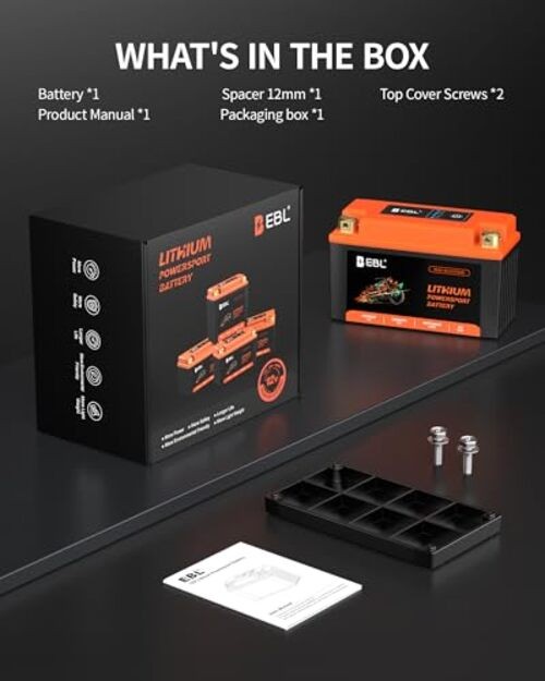 Lithium 120CCA Lithium LiFePO4 Motorcycle Battery, 12V 4Ah ATV, UTV, YT9B-BS