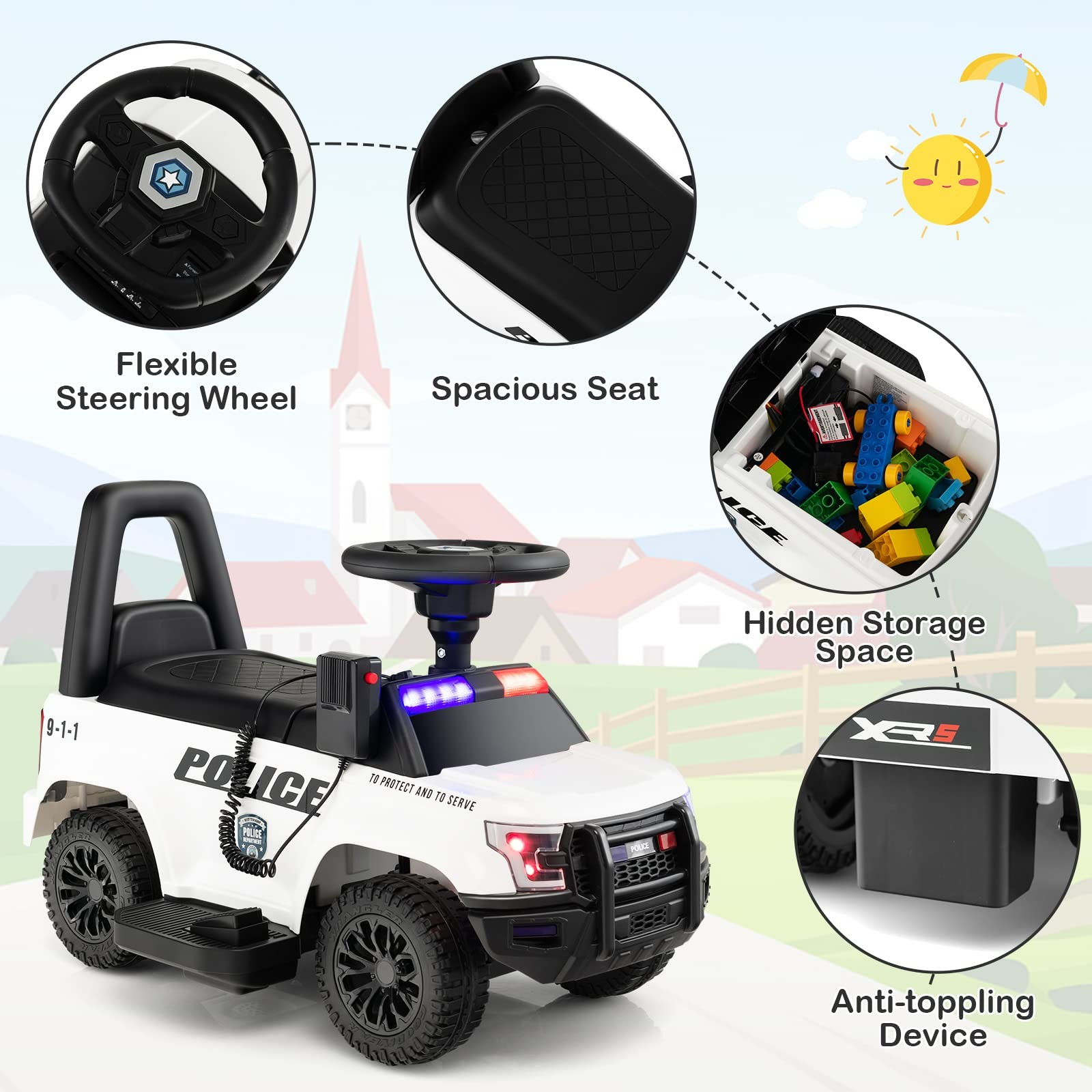 Kids Ride On Police Car, 6V Battery Powered Electric Toy Car w/Real Megaphone…