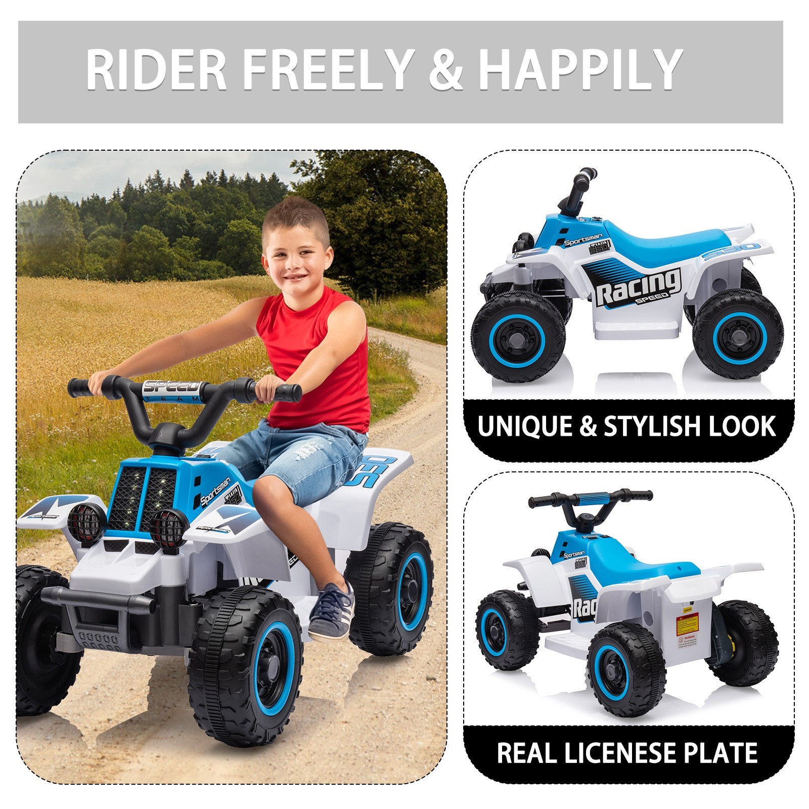Ride On Car Toys for Kids Electric ATV Off-Road Quad with 6V Battery Powered