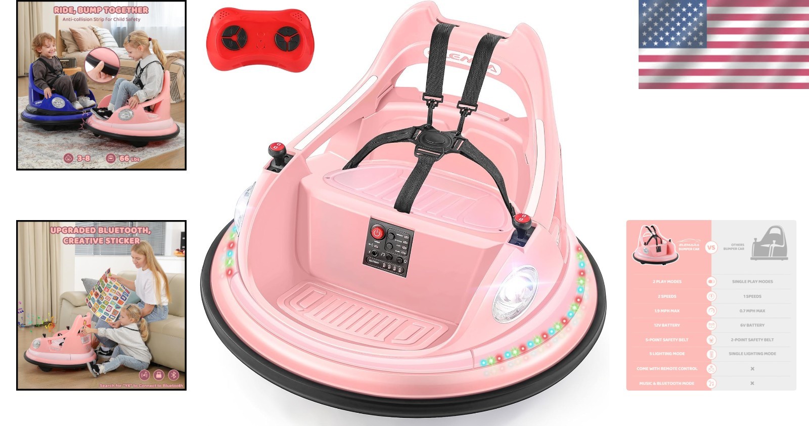 Kids Bumper Car | 12V Ride On, 360 Spin, Bluetooth, LED Lights, Remote