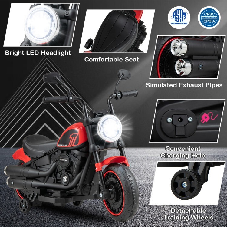 Kids Ride on Electric Motorcycles Gift Kids w/Training Wheels and LED Headlights
