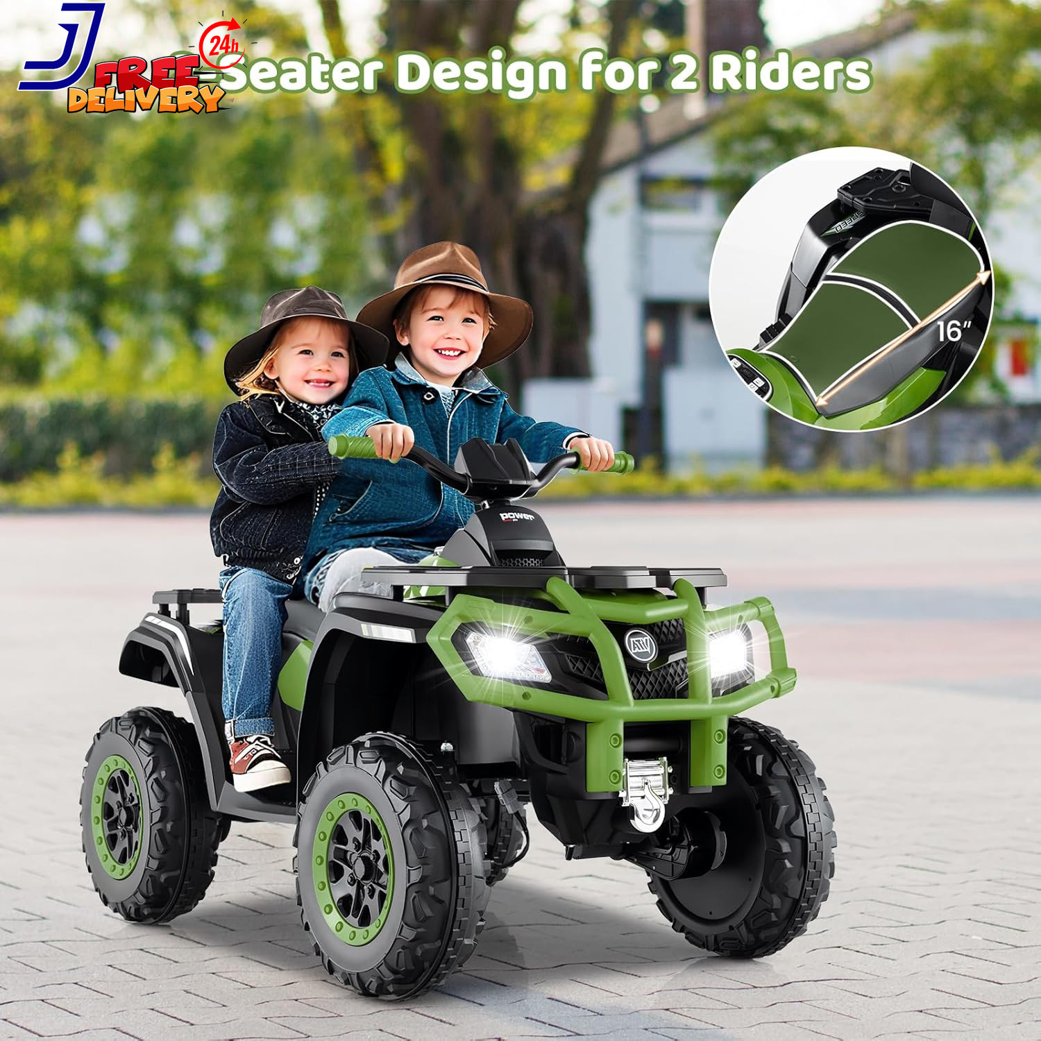 24V 2 Seater Ride on ATV, 4WD Motor, 5Mph Max Speed, Bluetooth, 4 Wheeler Off-Ro