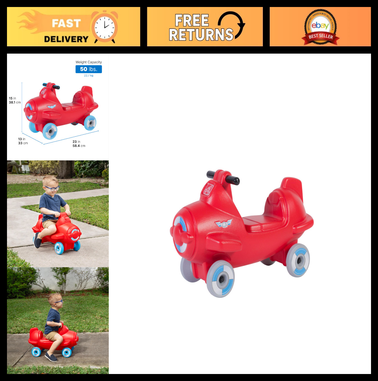 Kids Push Car Ride-On Toy, Foot Powered 4-Wheel Balance Trainer, Durable Plastic