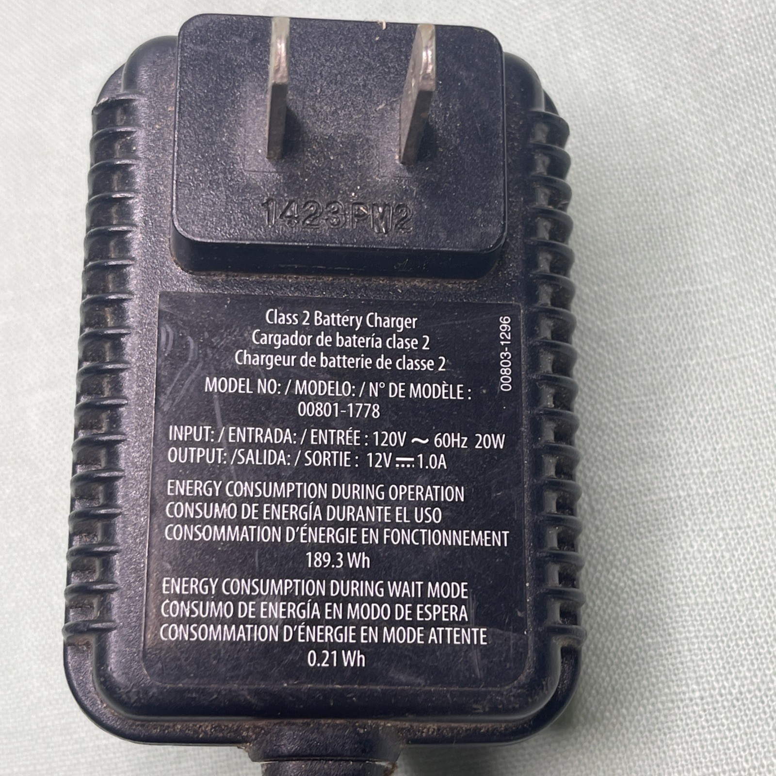 Fisher Price Power Wheels 12V Battery Charger 00801-1778 12V 1A OEM Adapter