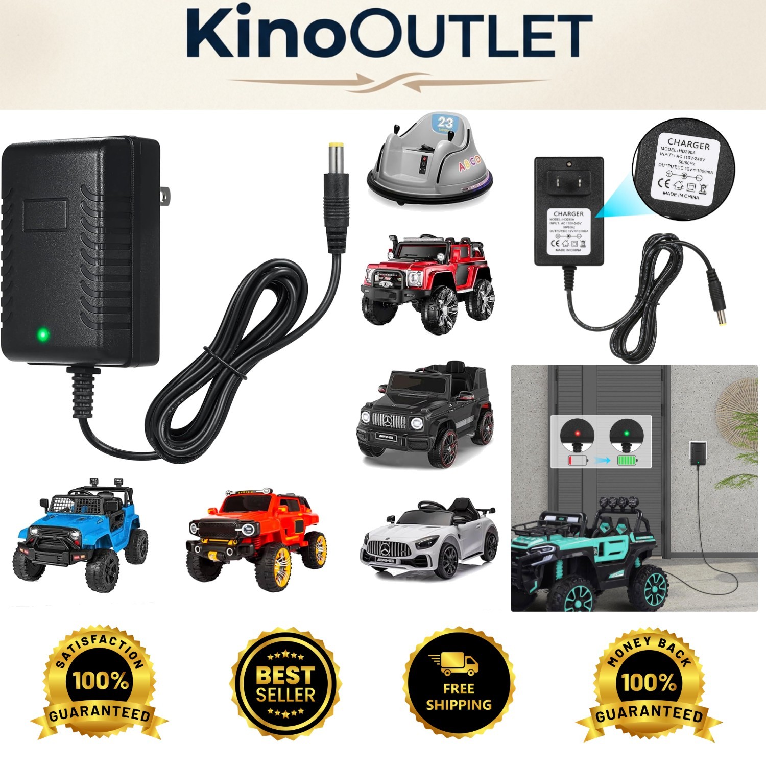 Universal 12V Battery Charger for Electric Ride-On Toys with Smart LED Indicator