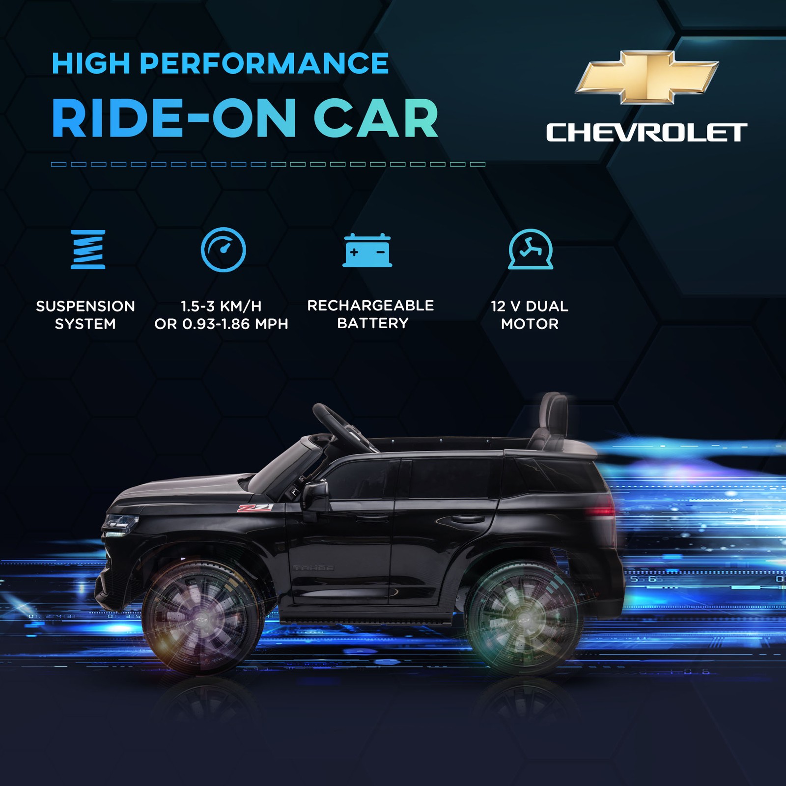 Licensed Chevrolet Tahoe Ride On Car w/ Remote Control Lights, Black
