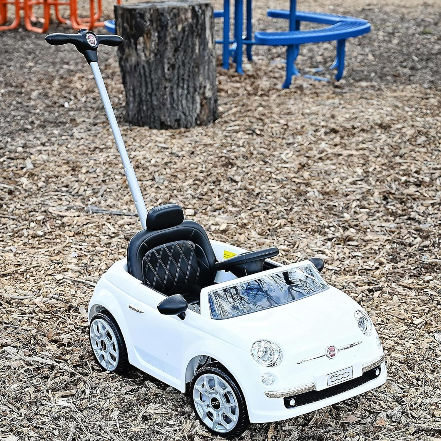 Fiat 500 Ride on Push Toy Baby Car Stroller for Toddlers 1 to 3 Years Old with M