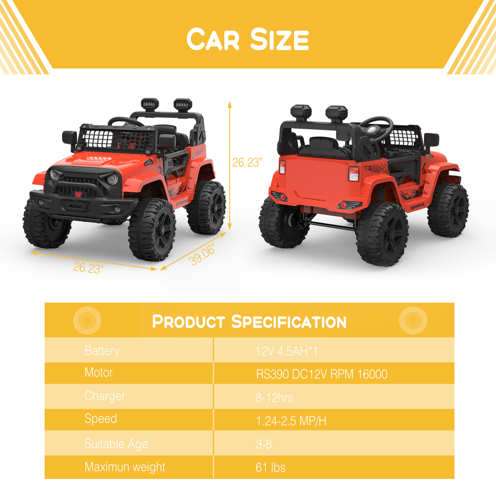 12V Kids Ride on Truck Car with Remote Control Spring Suspension, LED, Bluetooth