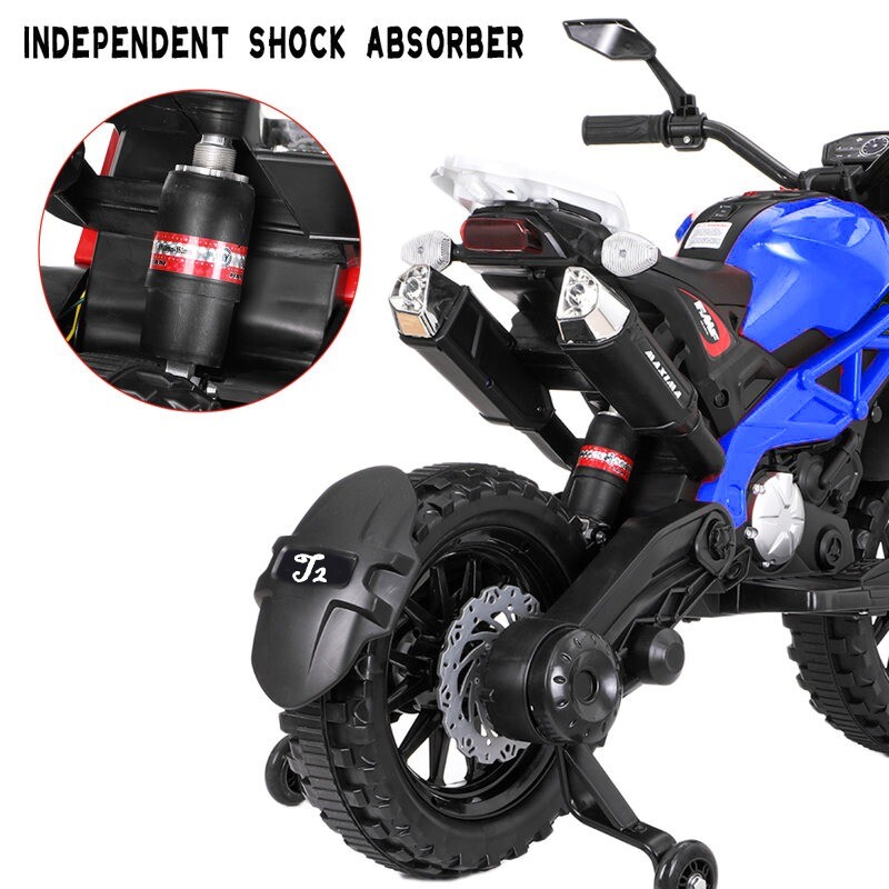 12V Kid Motorcycle Ride On Toy w/ Training Wheel 1.8~3.2mph for kid 3-6 Blue
