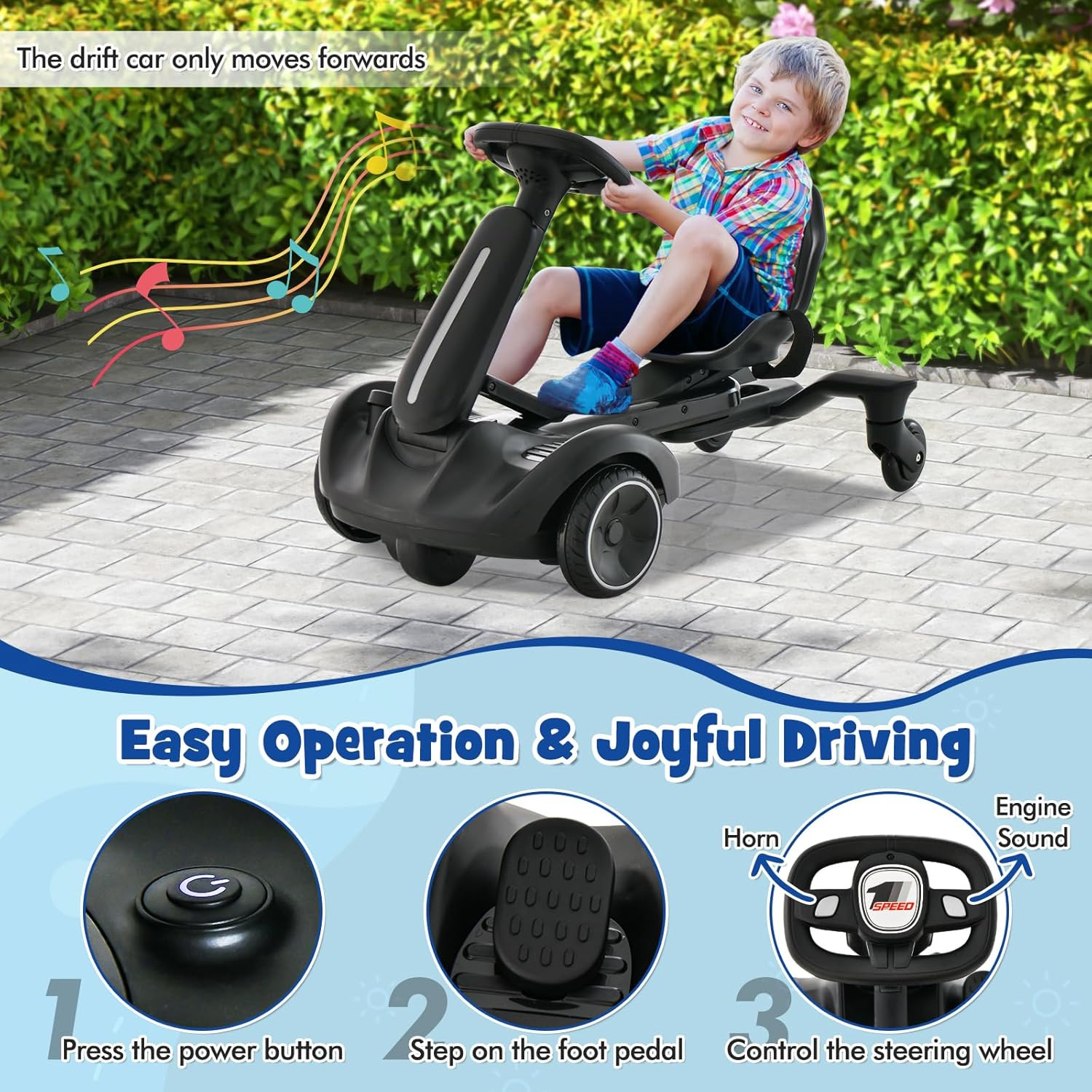Ride on Drift Car, 6V Battery Powered Electric Vehicle W/360°Rotatable Universal