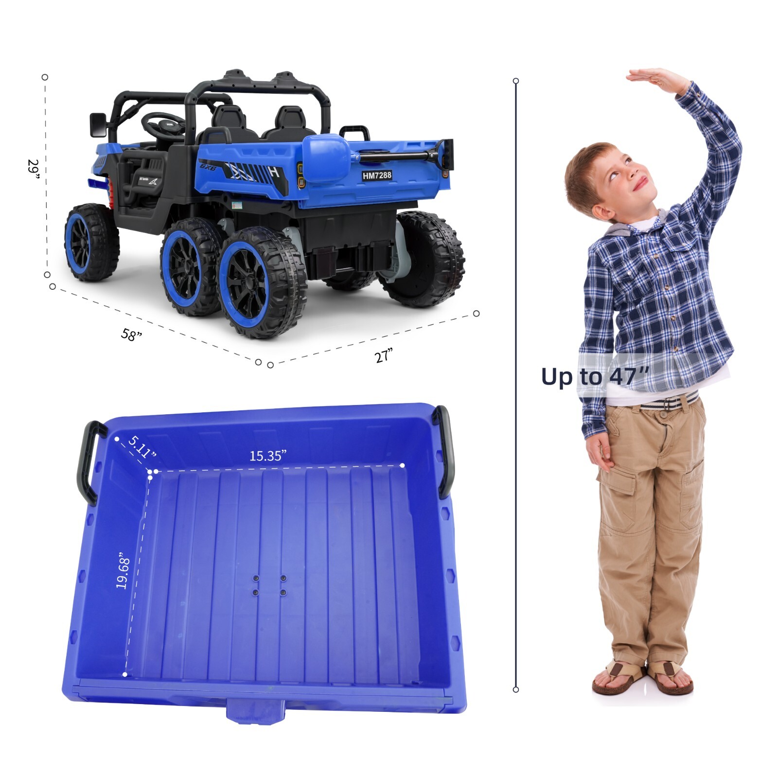 24V Kids Ride on Toy 2 Seater Electric Dump Car 6 Wheeler 6mph Truck with Remote