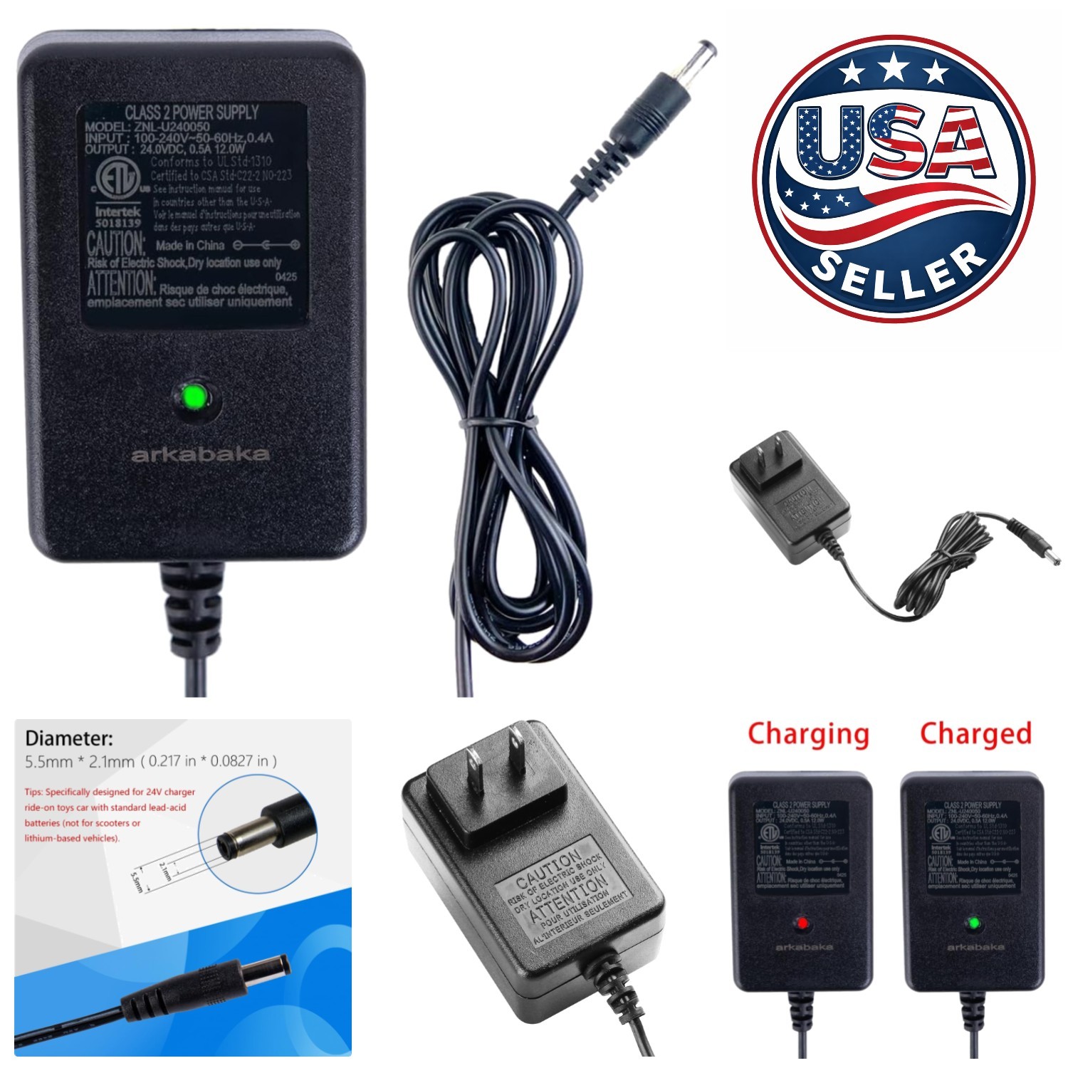 24 Volt Charger for Ride-On Toys – Built-in Safety Features & LED Indicator