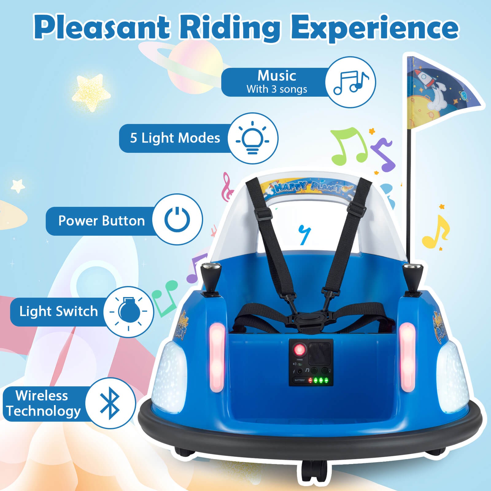 12V Kids Bumper Car,360° Spin & Remote.Battery-Powered,for 1.5-6 ages.Navy