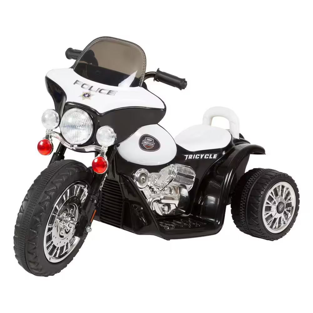 3-Wheel Battery Powered Ride on Toy Motorcycle Police Chopper in Black