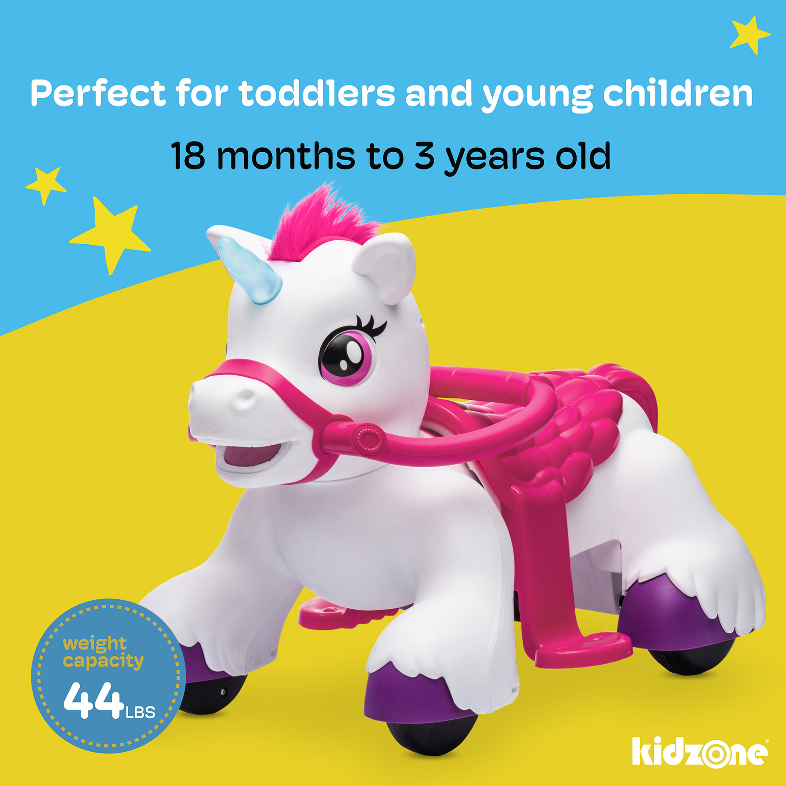 Kidzone 12V Electric Unicorn Ride-On Car, White/ Purple