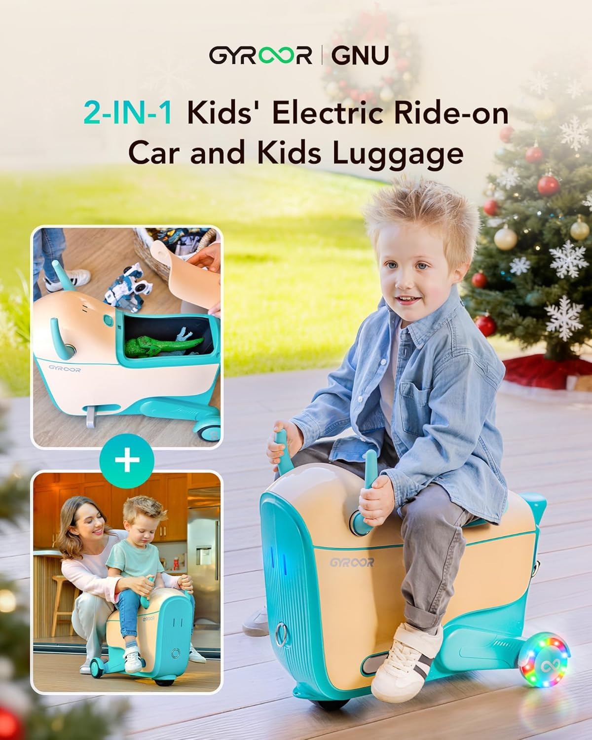 Kids Electric Ride on Car Toy for Ages 4-8, 2-In-1 Airplane Travel Suitcase with