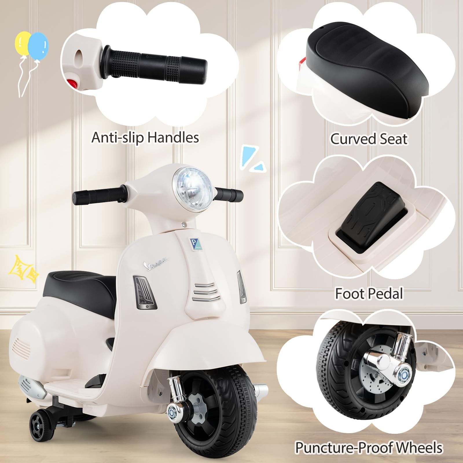 Costzon Toddler Motorcycle Licensed Vespa Ride On Motorcycle Training Wheels
