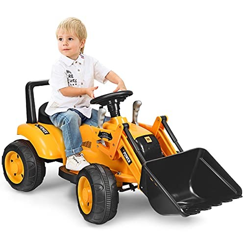 Ride on Car, Excavator Toy w/Front Loader, Horn, 6V Bulldozer, Ride on Car